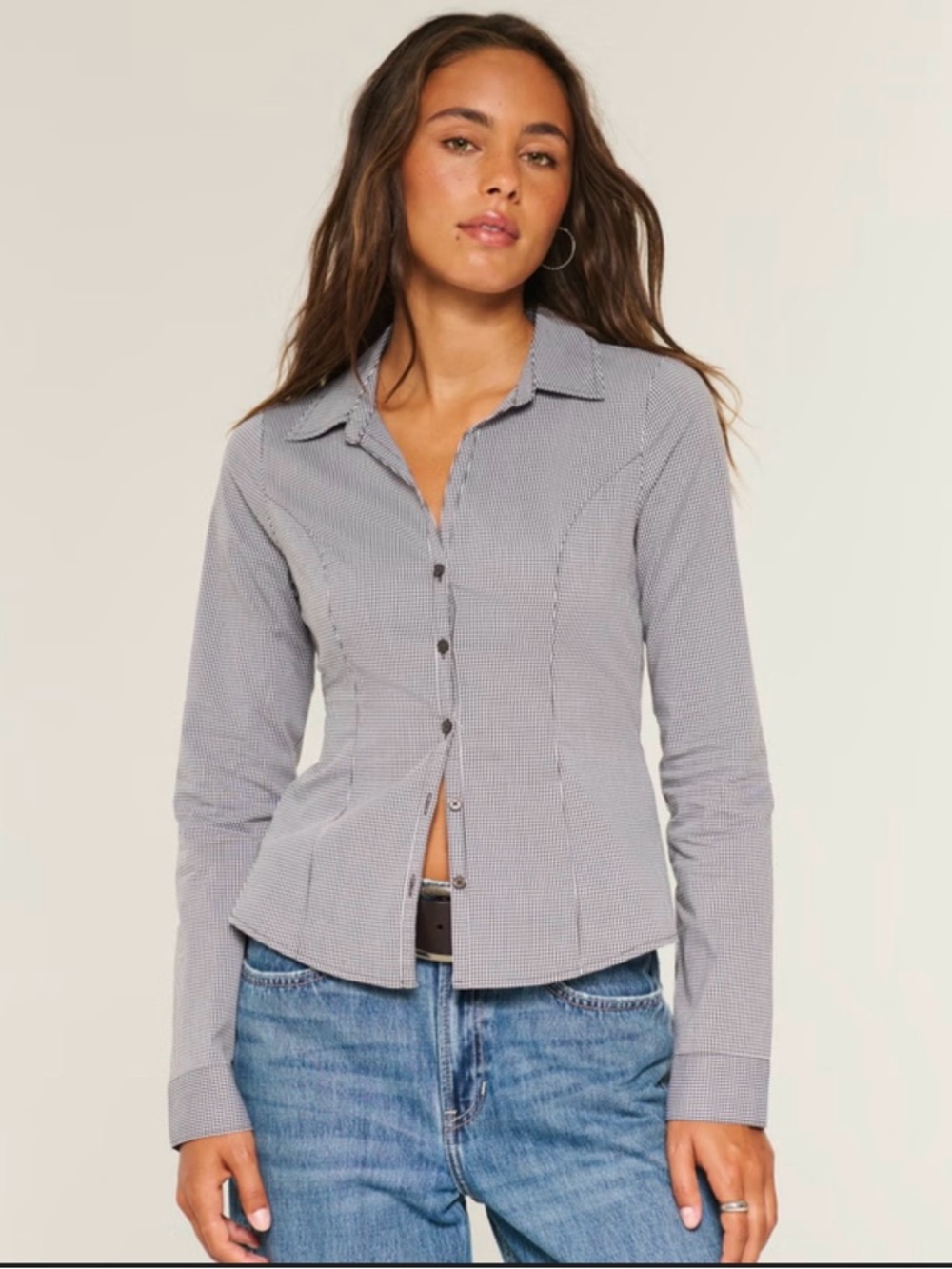 Hollister Gray Fitted Button-Down Shirt with tie size xs NWOT